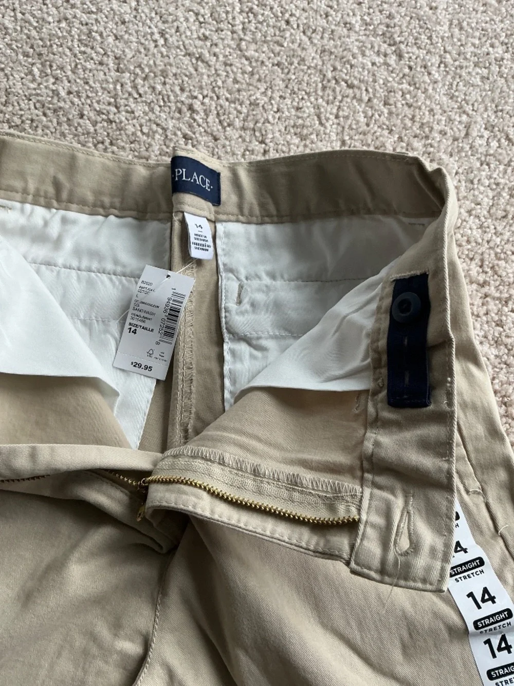 NWT Children’s Place Boys 14 Khaki Straight Chino Pants Adjustable Waist